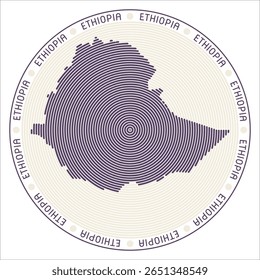 Ethiopia round logo design. Country shape build of rings. Ethiopia text around the country. Vector Illustration.