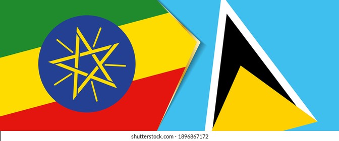 Ethiopia and Saint Lucia flags, two vector flags symbol of relationship or confrontation.