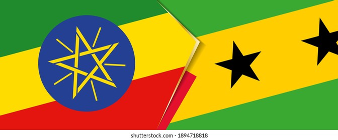 Ethiopia and Sao Tome and Principe flags, two vector flags symbol of relationship or confrontation.
