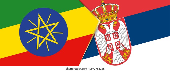 Ethiopia and Serbia flags, two vector flags symbol of relationship or confrontation.