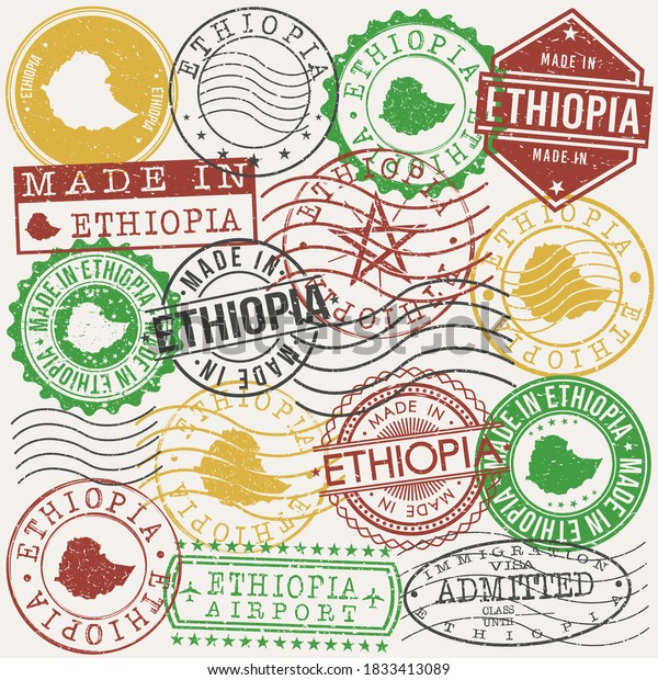 エチオピアの切手セット 旅行券の切手 古いスタイルのinsigniaで製品デザインシールを作成 アイコンクリップアートのベクター画像コレクション のベクター画像素材 ロイヤリティフリー