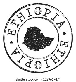 Ethiopia Silhouette Postal Passport Stamp Round Vector Icon Seal Badge Illustration.