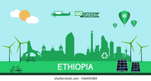 Ethiopia skyline silhouette flat design vector, green city concept