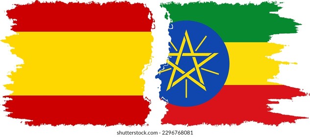 Verbindung zwischen Äthiopien und Spanien mit Grunge-Flaggen, Vektorgrafik