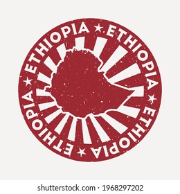 Ethiopia stamp. Travel red rubber stamp with the map of country, vector illustration. Can be used as insignia, logotype, label, sticker or badge of the Ethiopia.