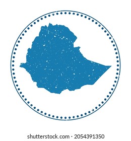 Ethiopia sticker. Travel rubber stamp with map of country, vector illustration. Can be used as insignia, logotype, label, sticker or badge of Ethiopia.