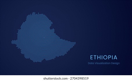 Ethiopia stylized dotted map in modern circular data tech visualization concept.