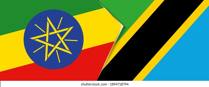 Ethiopia and Tanzania flags, two vector flags symbol of relationship or confrontation.
