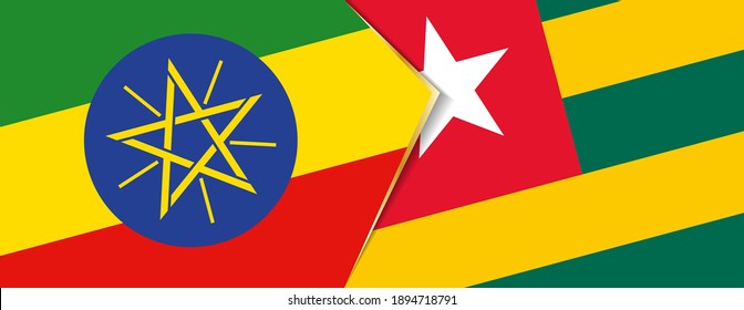 Ethiopia and Togo flags, two vector flags symbol of relationship or confrontation.