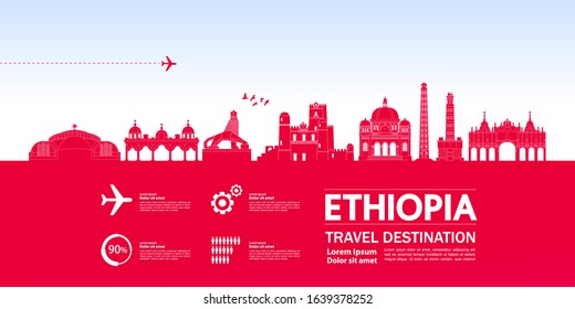 Ethiopia travel destination grand vector illustration. 