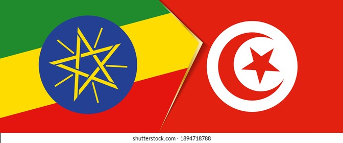 Ethiopia and Tunisia flags, two vector flags symbol of relationship or confrontation.