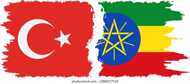 Ethiopia and Turkey grunge flags connection, vector