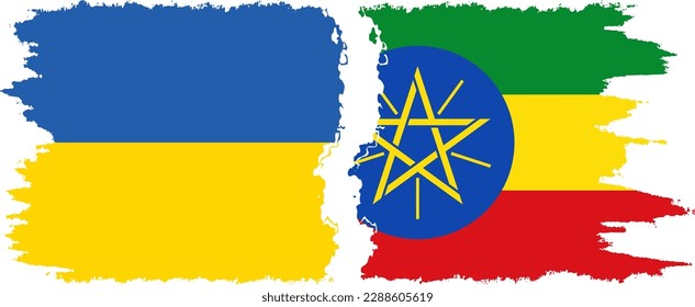 Ethiopia and Ukraine grunge flags connection, vector