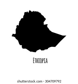 Ethiopia vector black outline map with caption on white background. 