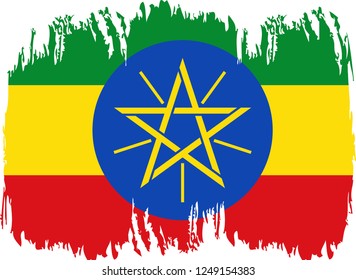 Ethiopia  vector grunge brush stroke with  national flag and contour map. 