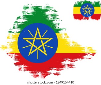 Ethiopia  vector grunge brush stroke with  national flag and contour map. 