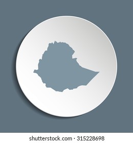 Ethiopia vector map on a paper circle. Cut out from white paper icon map of Ethiopia. Vector icon map of Ethiopia on dark background. Paper cut style country map. 