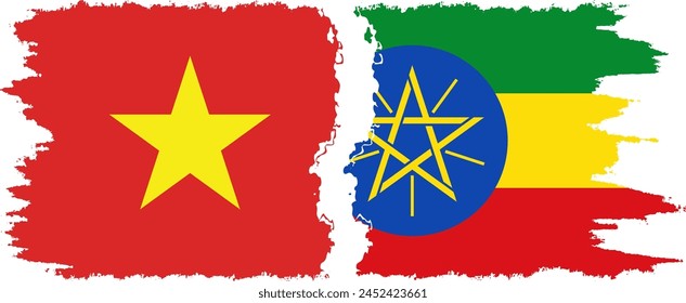 Ethiopia and Vietnam grunge flags connection, vector