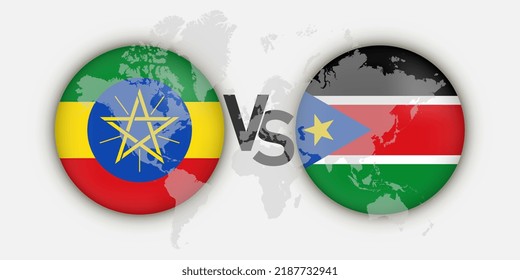 Ethiopia vs South Sudan flags concept. Vector Illustration.