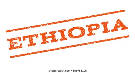 Ethiopia watermark stamp. Text caption between parallel lines with grunge design style. Rubber seal stamp with dirty texture. Vector orange color ink imprint on a white background.