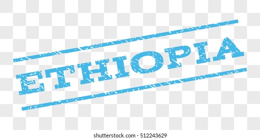 Ethiopia watermark stamp. Text caption between parallel lines with grunge design style. Rubber seal stamp with unclean texture. Vector light blue color ink imprint on a chess transparent background.