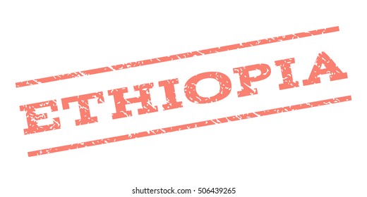 Ethiopia watermark stamp. Text tag between parallel lines with grunge design style. Rubber seal stamp with dirty texture. Vector salmon color ink imprint on a white background.