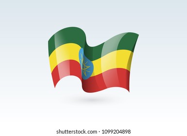 Ethiopia waving flag vector icon, national symbol. Flag of Ethiopia, fluttered in the wind - vector illustration isolated on white background.