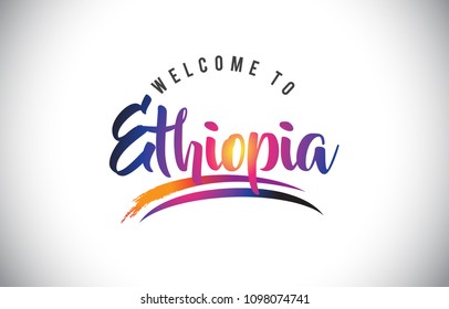 Ethiopia Welcome To Message in Purple Vibrant Modern Colors Vector Illustration.