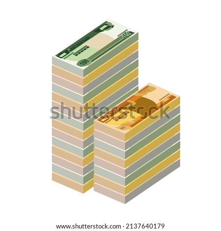 Ethiopian Birr Vector Illustration. Ethiopia money set bundle banknotes. Paper money 10, 50, 100 Br. Flat style. Isolated on white background. Simple minimal design.