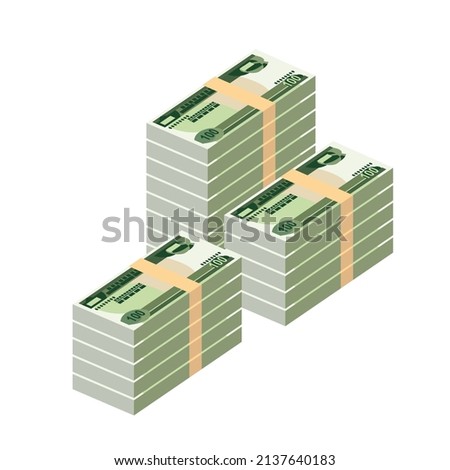 Ethiopian Birr Vector Illustration. Ethiopia money set bundle banknotes. Paper money 100 Br. Flat style. Isolated on white background. Simple minimal design.