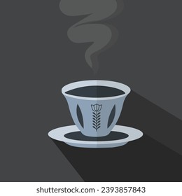 Icono de arte de la copa de café etíope. Icono plano con sombra larga. Ilustración vectorial.