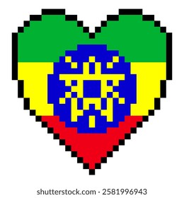  Ethiopian flag with heart shape in pixel art style