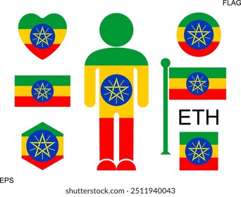 Ethiopian flag. Isolated Ethiopian flag on white background