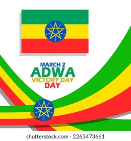 Ethiopian flag with ribbons and bold text on a white background to commemorate Adwa Victory Day on March 2 in Ethiopia