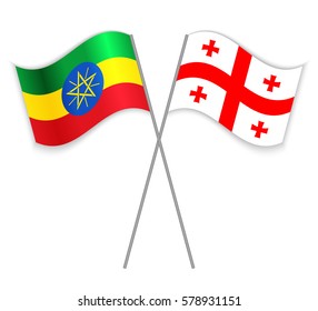 Ethiopian and Georgian crossed flags. Ethiopia combined with Georgia isolated on white. Language learning, international business or travel concept.