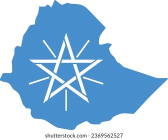 Ethiopian national emblem inclosed in the country blue map. vector illustration.