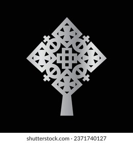 Ethiopian Orthodox Church silver cross design pattern. Typically found in Northern Ethiopia Orthodox churches. High quality vector illustration.  