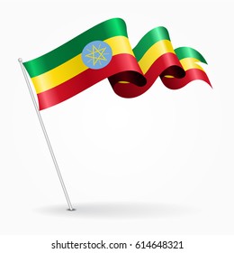 Ethiopian pin icon wavy flag. Vector illustration.