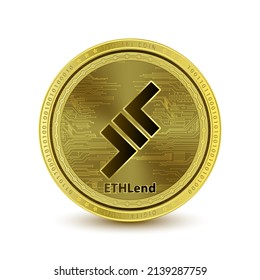 ETHLend (LEND) coin isolated on white background. Cryptocurrency blockchain (crypto currency) digital currency, alternative currency 3D Vector illustration. Symbol of business modern gold, money.