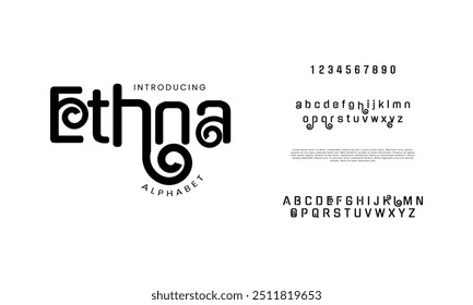 Ethna creative modern geometric urban alphabet font. Digital abstract futuristic, game, techno, robot, music, logo, sport, minimal technology typography. Simple numeric vector illustration