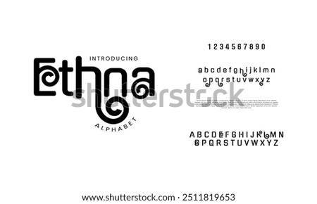 Ethna creative modern geometric urban alphabet font. Digital abstract futuristic, game, techno, robot, music, logo, sport, minimal technology typography. Simple numeric vector illustration