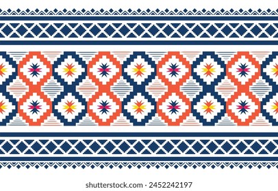 Ethnic abstract art. Seamless pattern in tribal, folk embroidery, and Mexican style. Aztec geometric art ornament print. Design for carpet, clothing, wrapping, fabric, cover.