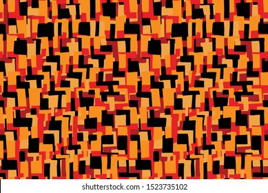 Ethnic Abstract Asymmentrical Block Pattern in Bold Red, Orange, Rust and Black Colors, Great for fabric for dress or scarf