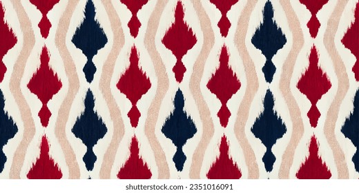 Ethnic abstract background art.Ikat tribal, boho tie die colors  seamless wallpaper. Motif ethnic handmade beautiful Ikat art. Ethnic abstract floral pink background art. 