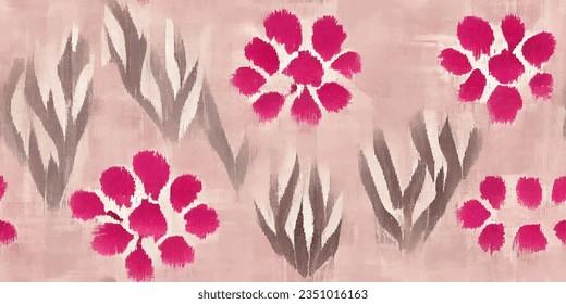 Ethnic abstract background art.Ikat tribal, boho tie die colors  seamless wallpaper. Motif ethnic handmade beautiful Ikat art. Ethnic abstract floral pink background art. 