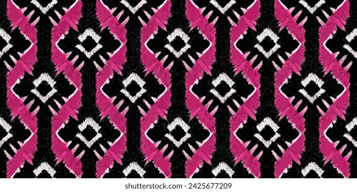 Ethnic abstract background art.Ikat tribal, boho tie die colors seamless wallpaper. Motif ethnic handmade beautiful Ikat art. Ethnic abstract floral pink background art.