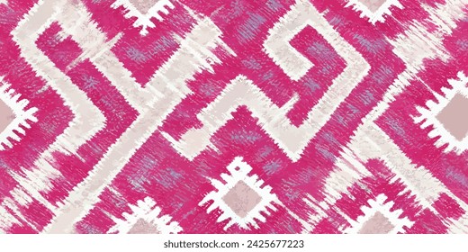 Ethnic abstract background art.Ikat tribal, boho tie die colors seamless wallpaper. Motif ethnic handmade beautiful Ikat art. Ethnic abstract floral pink background art.