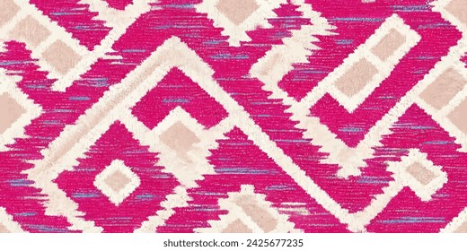 Ethnic abstract background art.Ikat tribal, boho tie die colors seamless wallpaper. Motif ethnic handmade beautiful Ikat art. Ethnic abstract floral pink background art.