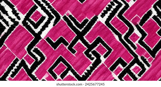 Ethnic abstract background art.Ikat tribal, boho tie die colors seamless wallpaper. Motif ethnic handmade beautiful Ikat art. Ethnic abstract floral pink background art.