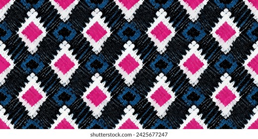 Ethnic abstract background art.Ikat tribal, boho tie die colors seamless wallpaper. Motif ethnic handmade beautiful Ikat art. Ethnic abstract floral pink background art.